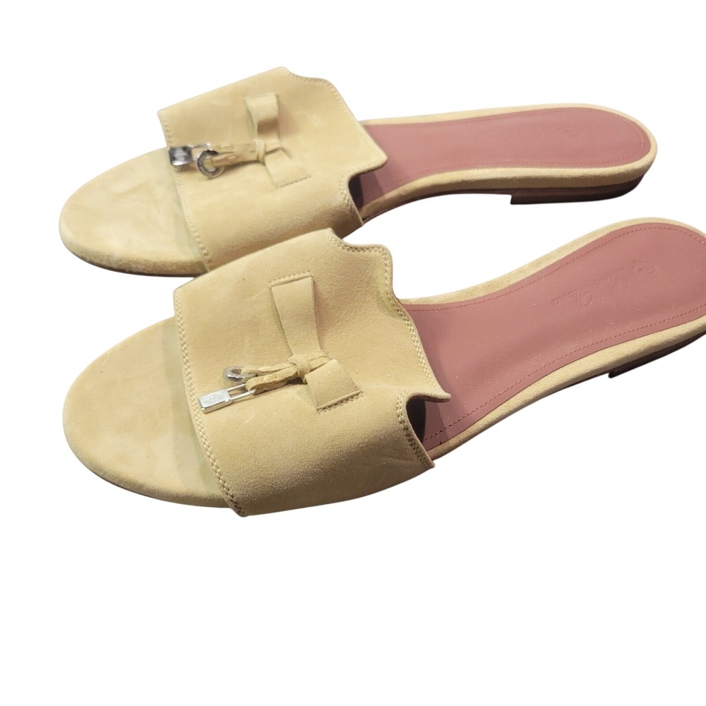 Loro Piana Tan Suede My Charms Flat Slide Sandals EU 39 M73661 Made in Italy